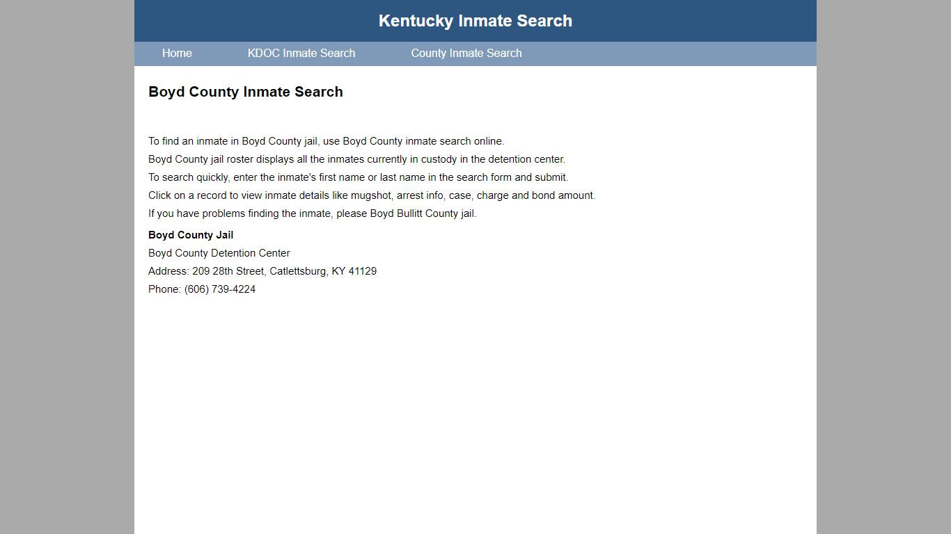 Boyd County Inmate Search
